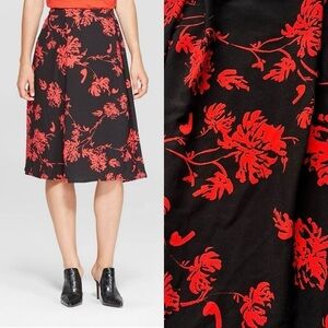 NWT Who What Wear Floral Birdcage Midi Skirt Skater Career Wear  Red Black Sz 2